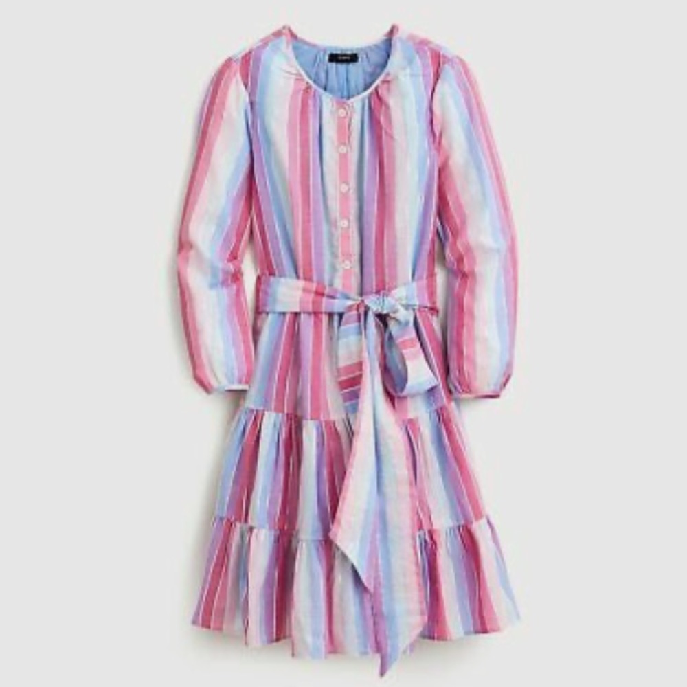 J. Crew Belted Button Up Dress in Pastel Stripe, Size Medium